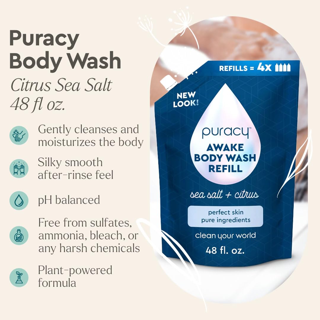 Puracy Body Wash Refill, Natural Body Wash, 98.6% Pure Plant Ingredients, Moisturizing Shower Gel