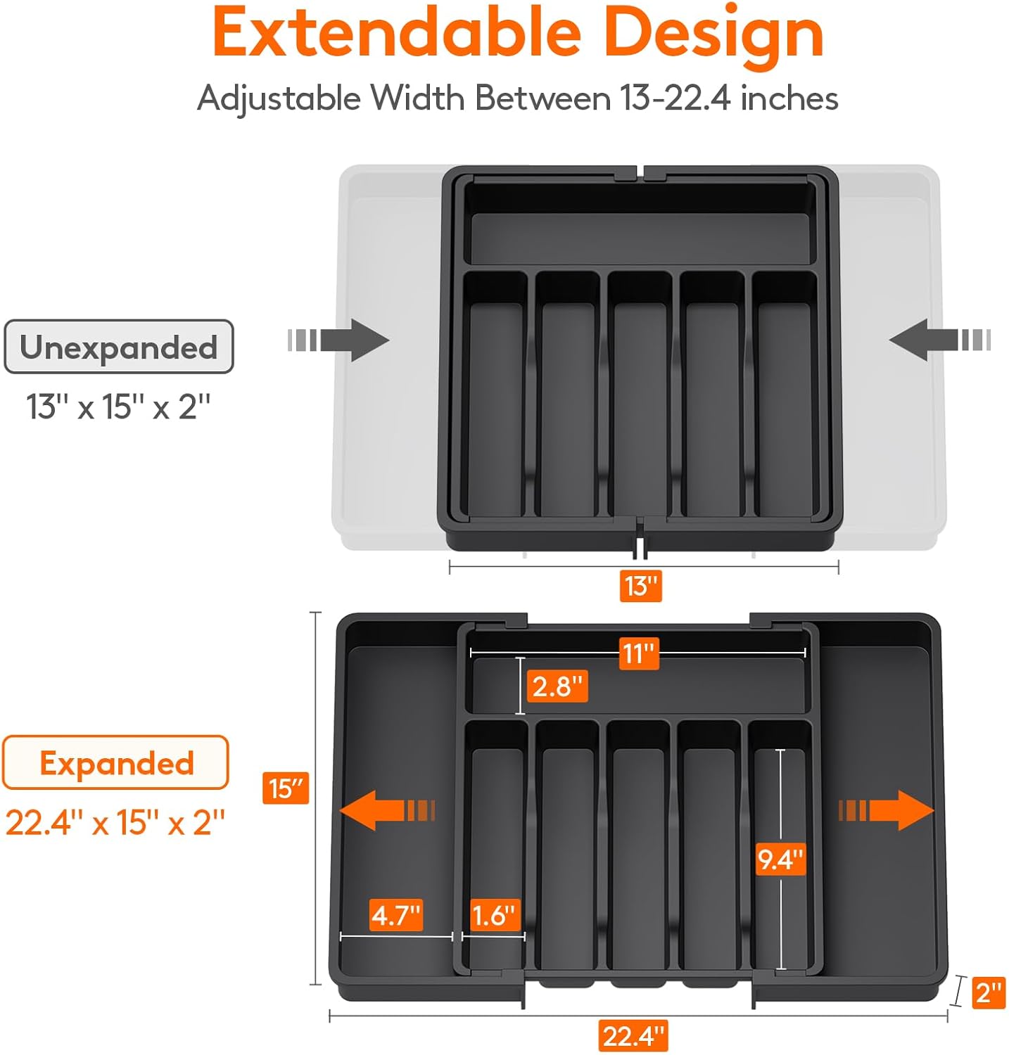 Lifewit Large Silverware Drawer Organizer, Expandable Utensil Tray for Kitchen, BPA Free Flatware