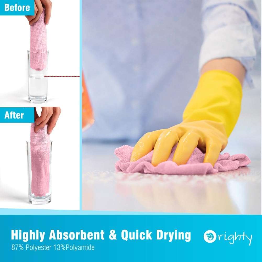Orighty Microfiber Cleaning Cloth, 24 Pack Highly Absorbent Cleaning Supplies, Reusable Clean Rags