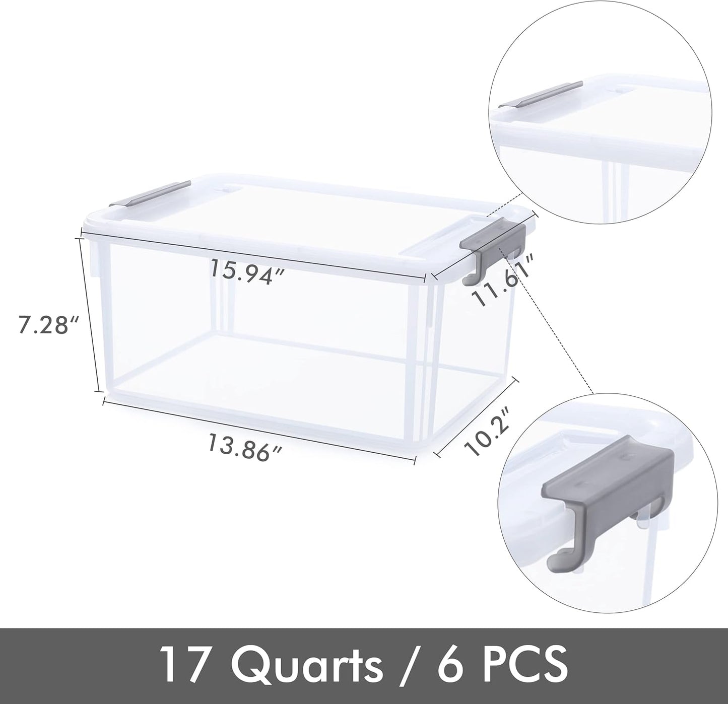 Citylife 6 Packs 17 QT Plastic Storage Bins with Lids Large Stackable Storage Containers for