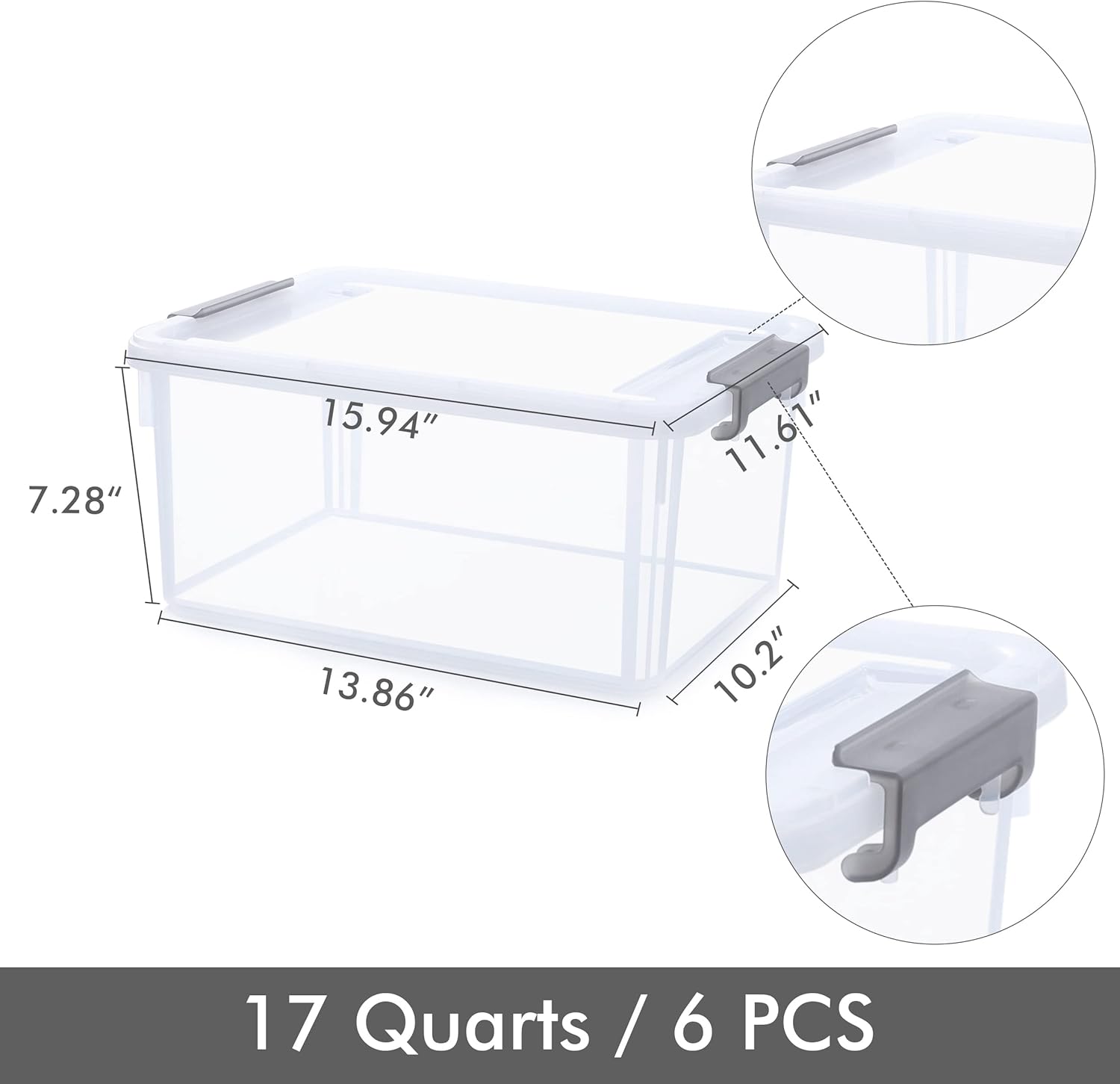 Citylife 6 Packs 17 QT Plastic Storage Bins with Lids Large Stackable Storage Containers for