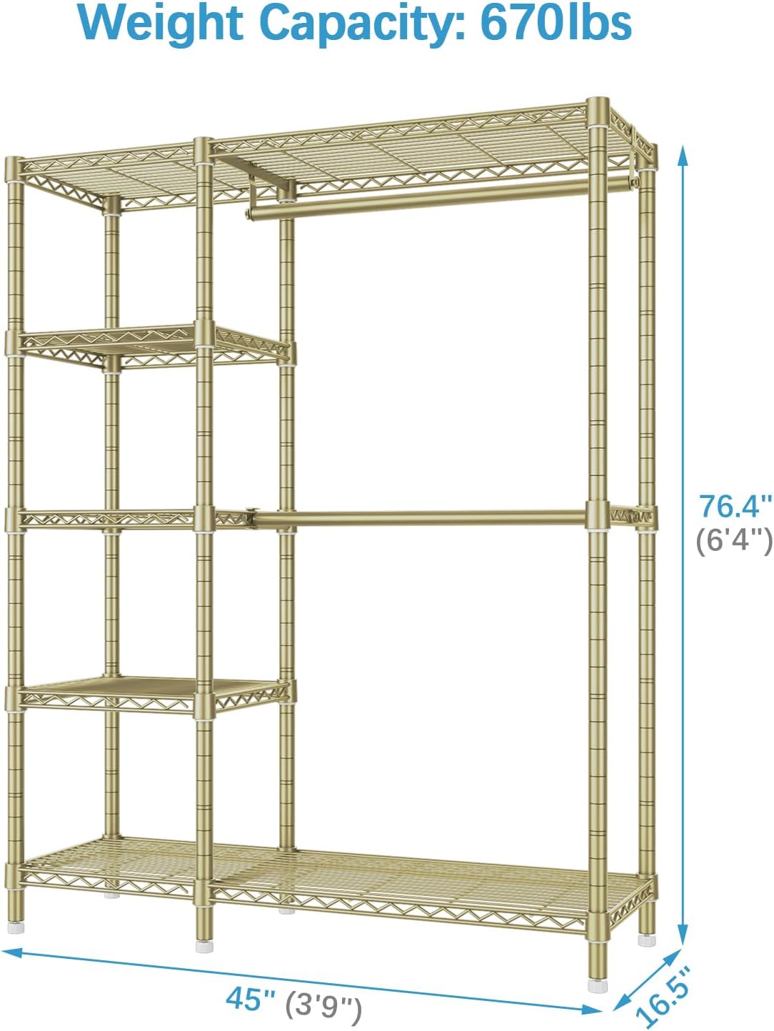 VIPEK V7 Clothes Rack Heavy Duty Max Load 670lbs, Garment Rack with 5 Tiers Adjustable Shelves