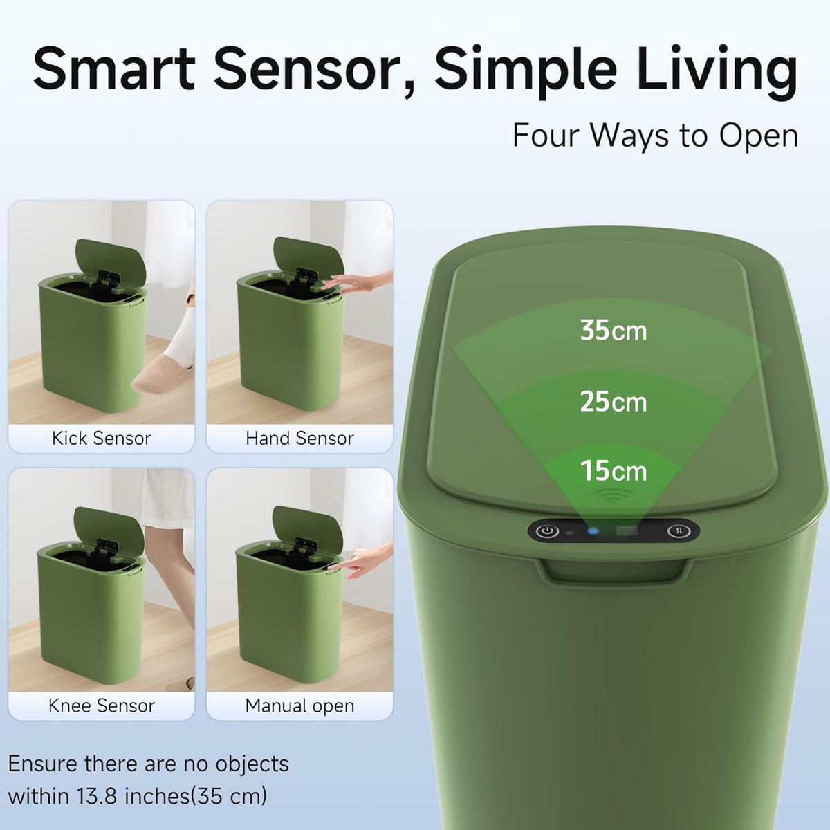 5 Gallon Motion Senor Bathroom Trash Can with Lid, Automatic Garbage Can Touchless, Smart Plastic