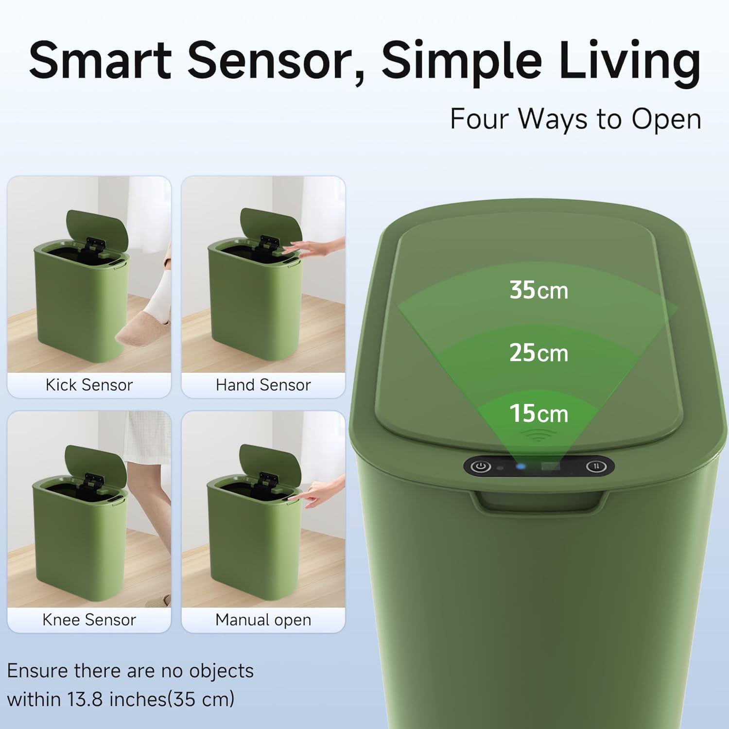 5 Gallon Motion Senor Bathroom Trash Can with Lid, Automatic Garbage Can Touchless, Smart Plastic