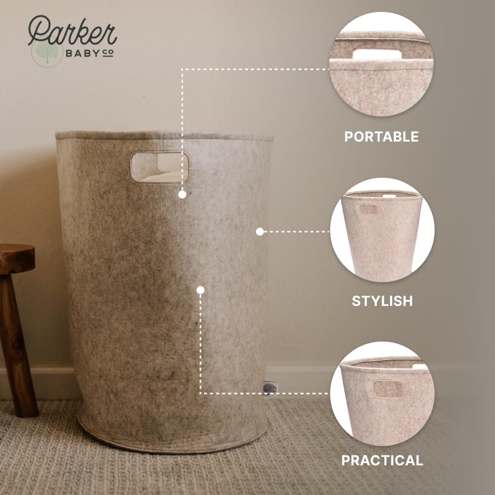 Parker Baby Co. Nursery Laundry Hamper - Large Felt Storage Basket and Baby Hamper for Nursery
