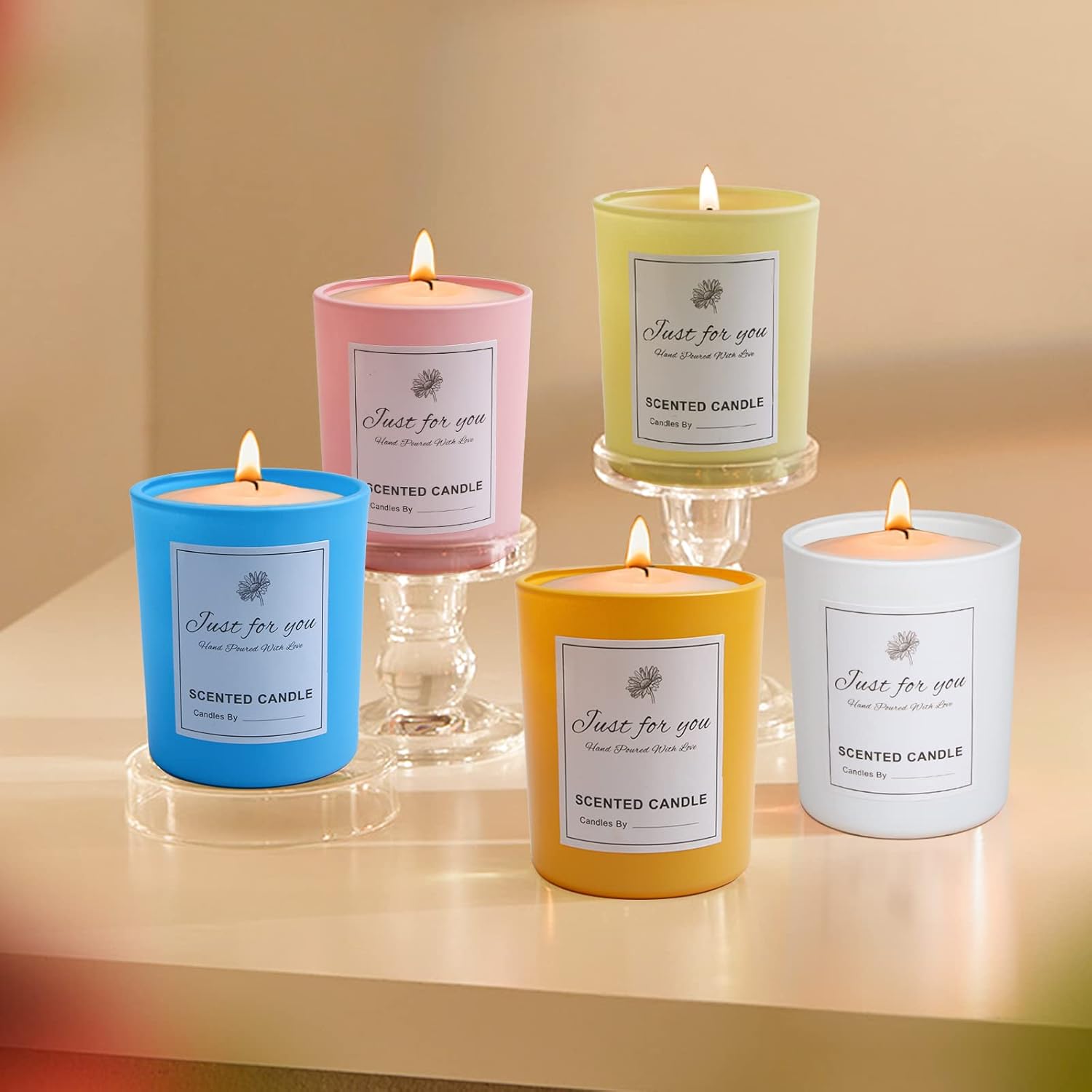 CONNOO 15 Pack Colorful Glass Candle Jars with Bamboo Lids for Making Candles, 7 oz Empty Candle