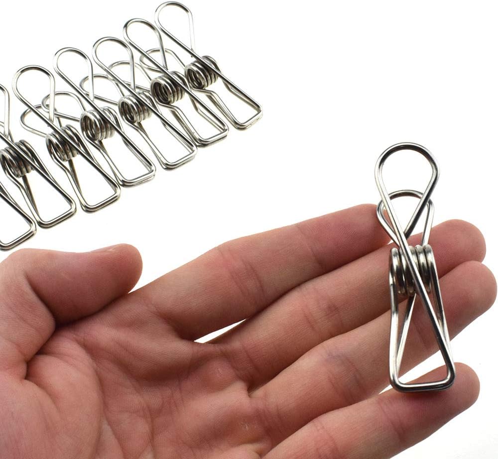 HAHIYO Clothespins Chip Clips All Metal Stainless Steel No Rust Stains Strong Grip in Heavy Wind