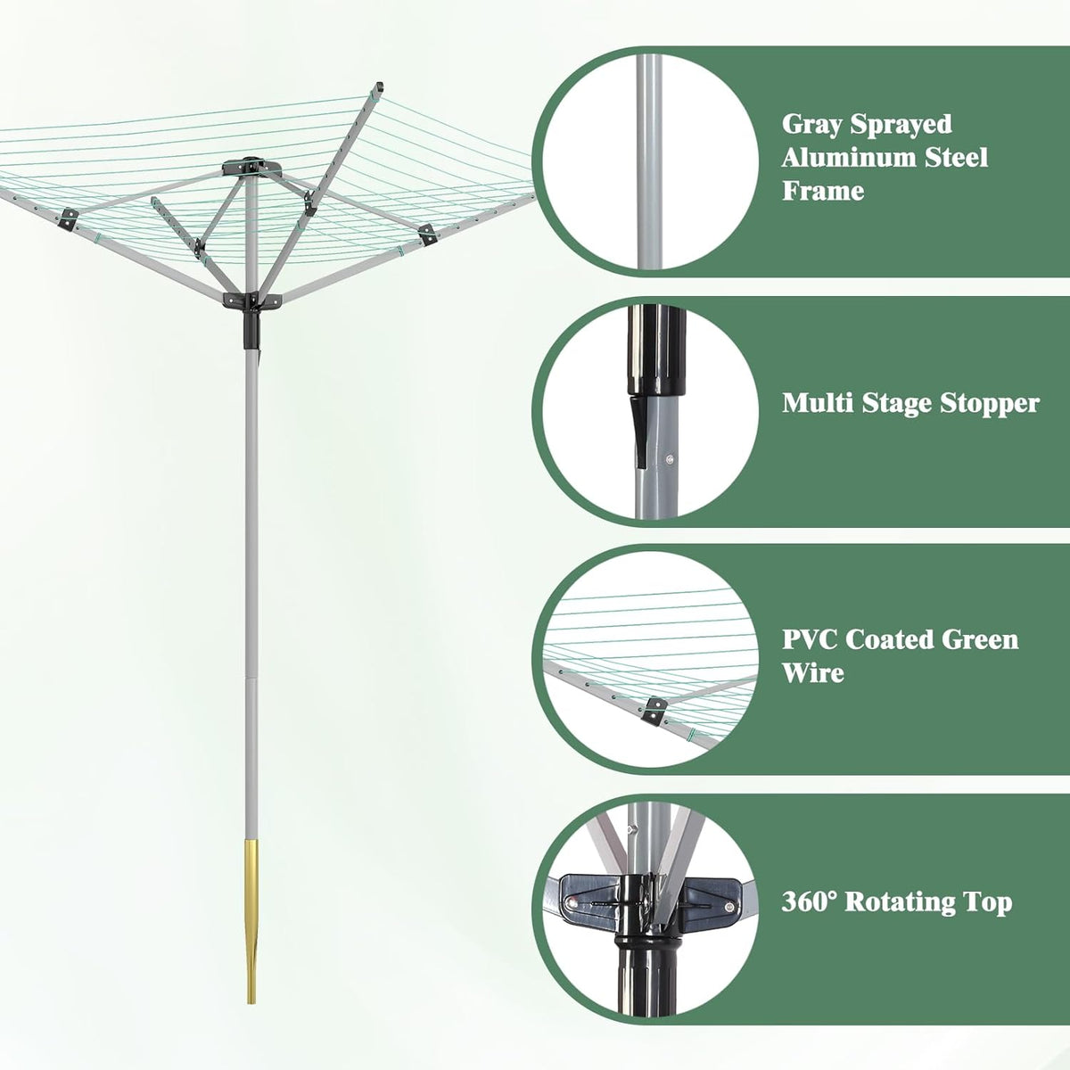 Outdoor Umbrella Drying Rack 165 Feet Umbrella Clothesline with 12 Lines Rotary Drying Rack