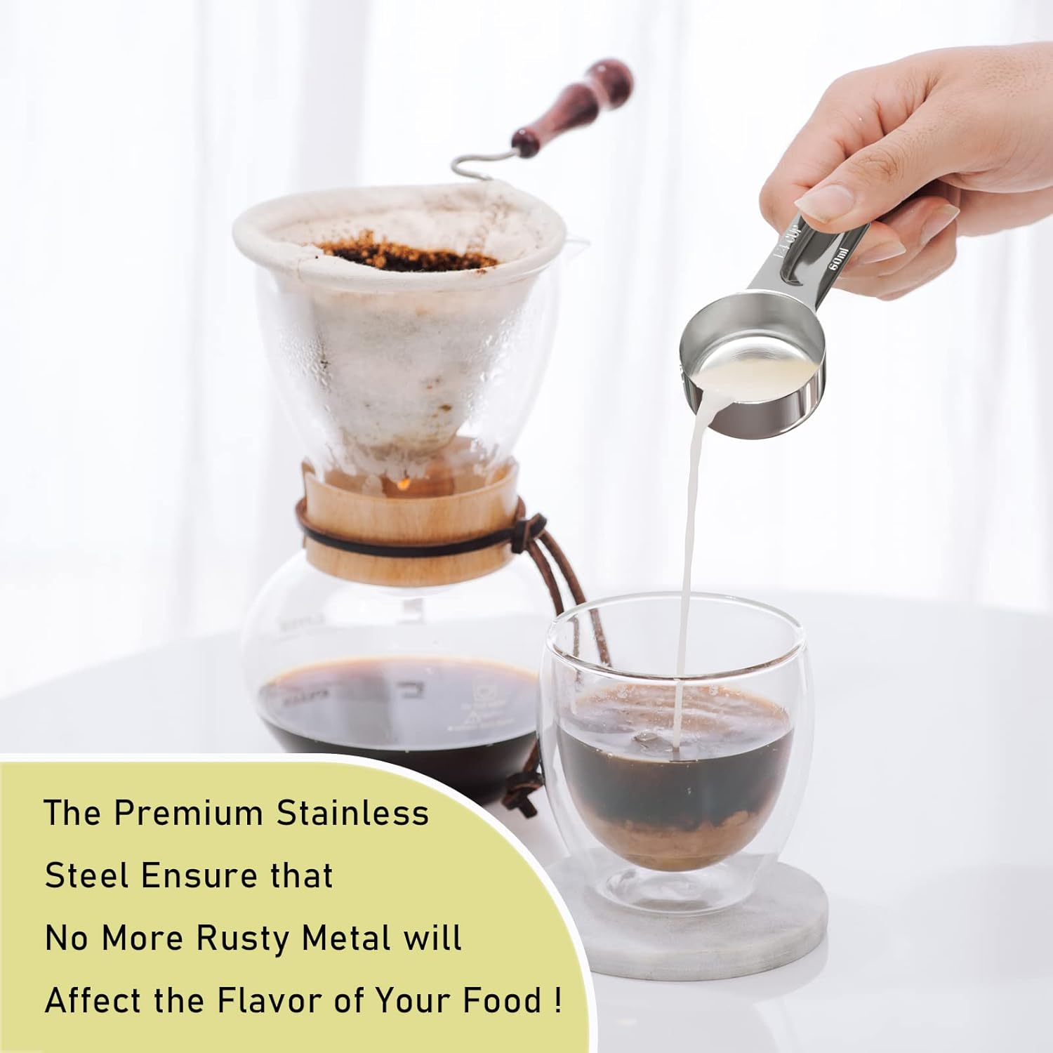 1PCS 1/4Cup (60ml, 2oz) Single Measuring Cup, Stainless Steel Measure Scoop, Metric and US