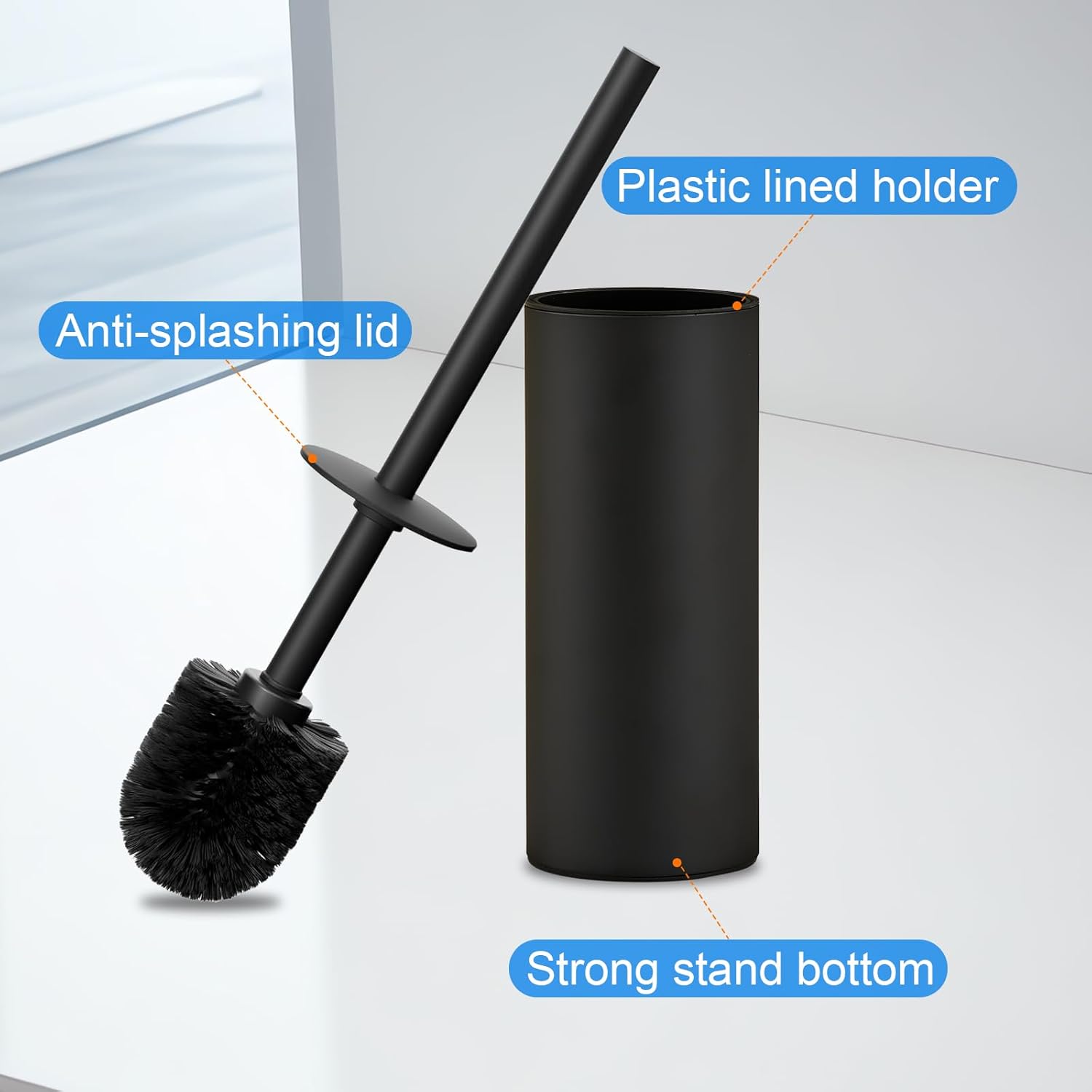 304 Stainless Steel Toilet Bowl Brush and Holder Set, Circular Floor Toilet Brush Holder, Long