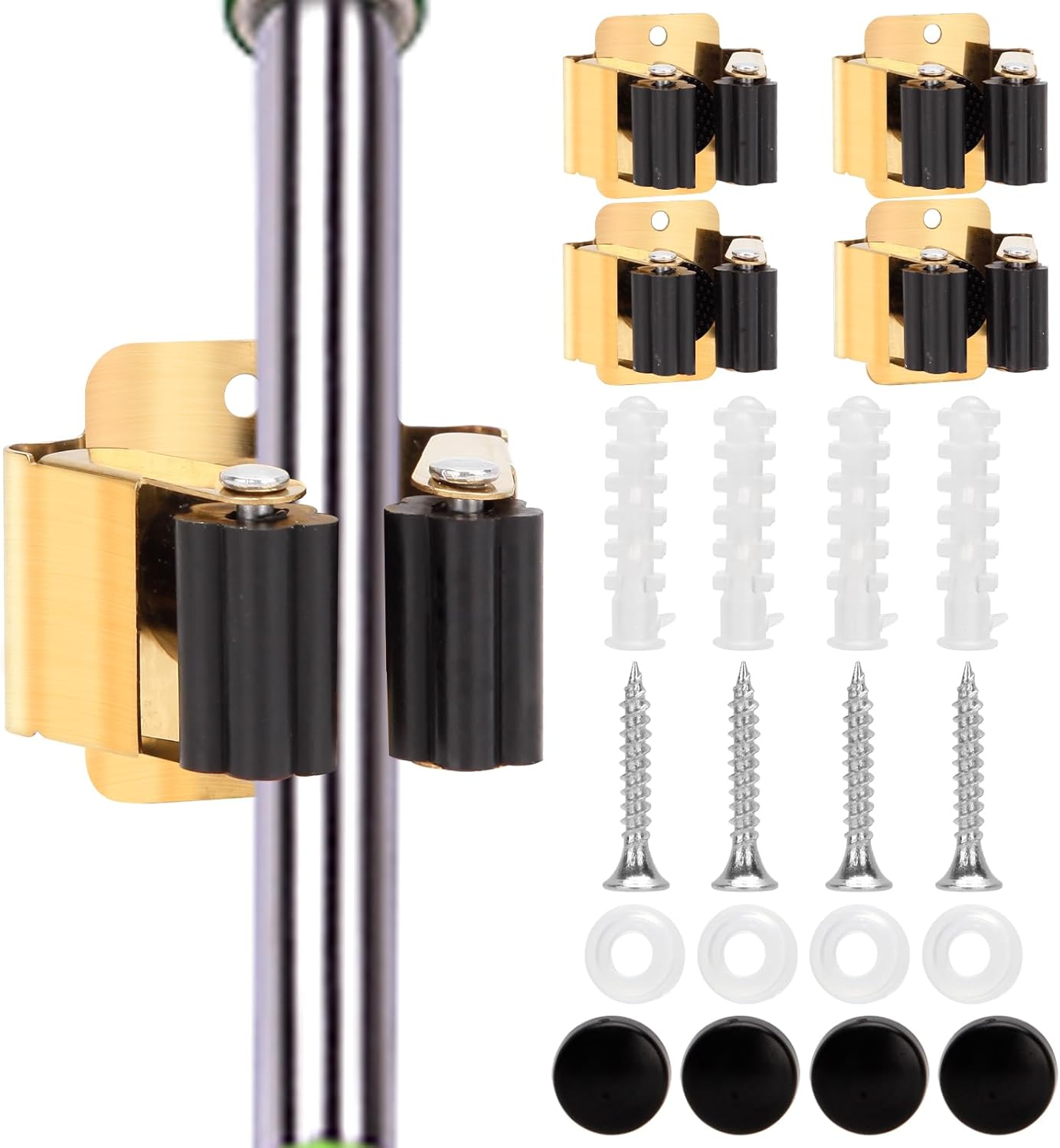 4pcs Anti-Slip Broom and Mop Holder,Wall Mounted Utility Rack with Screws,Stainless Steel Heavy