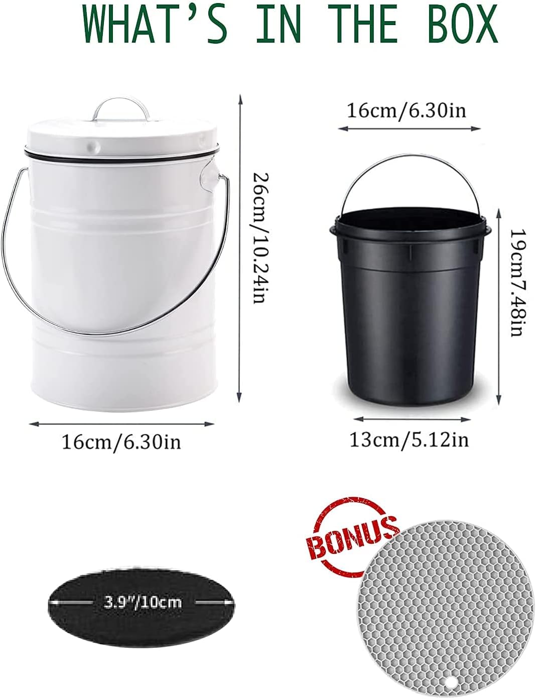 Compost Bin for Kitchen Counter, LALASTAR Small Metal Compost Bin Indoor Kitchen Sealed with Lid