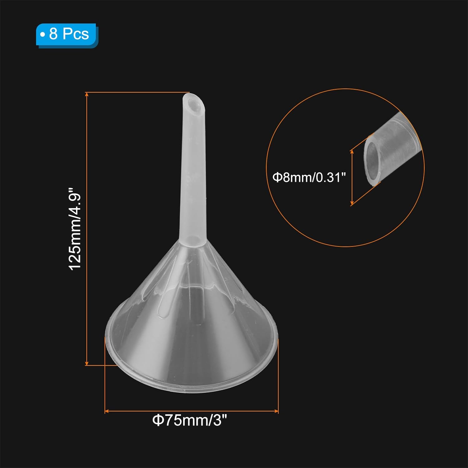 PATIKIL 3 Inch Clear Plastic Funnel, 8 Pcs Wide Mouth Multipurpose Transfer Funnel with Long Spout