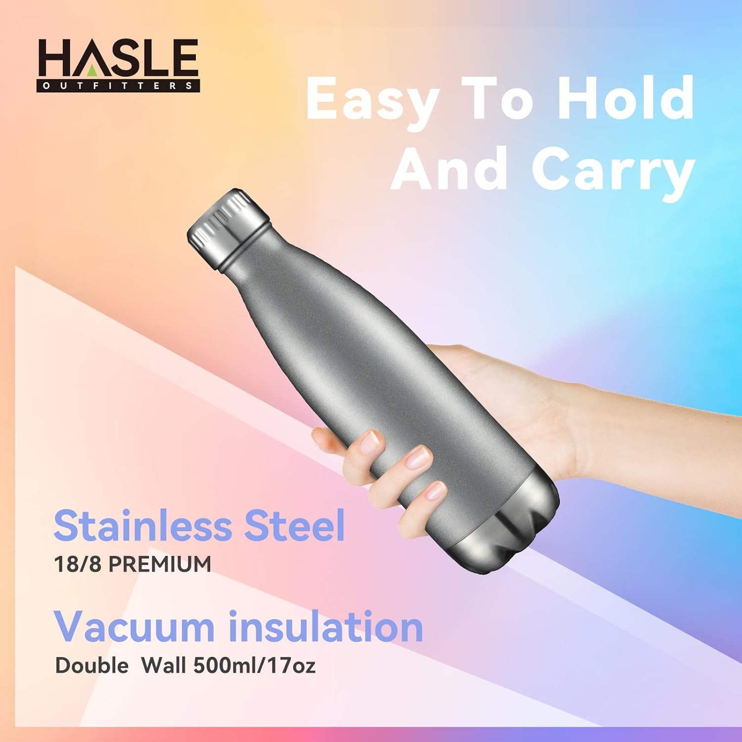 HASLE OUTFITTERS 17oz Stainless Steel Water Bottles Bulk, Vacuum Insulated Water Bottles Double