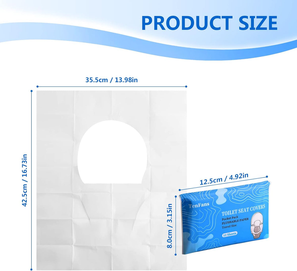 TenFans Flushable Water-Soluble Toilet Seat Covers (120 Pack) - Disposable Toilet Paper Liners for