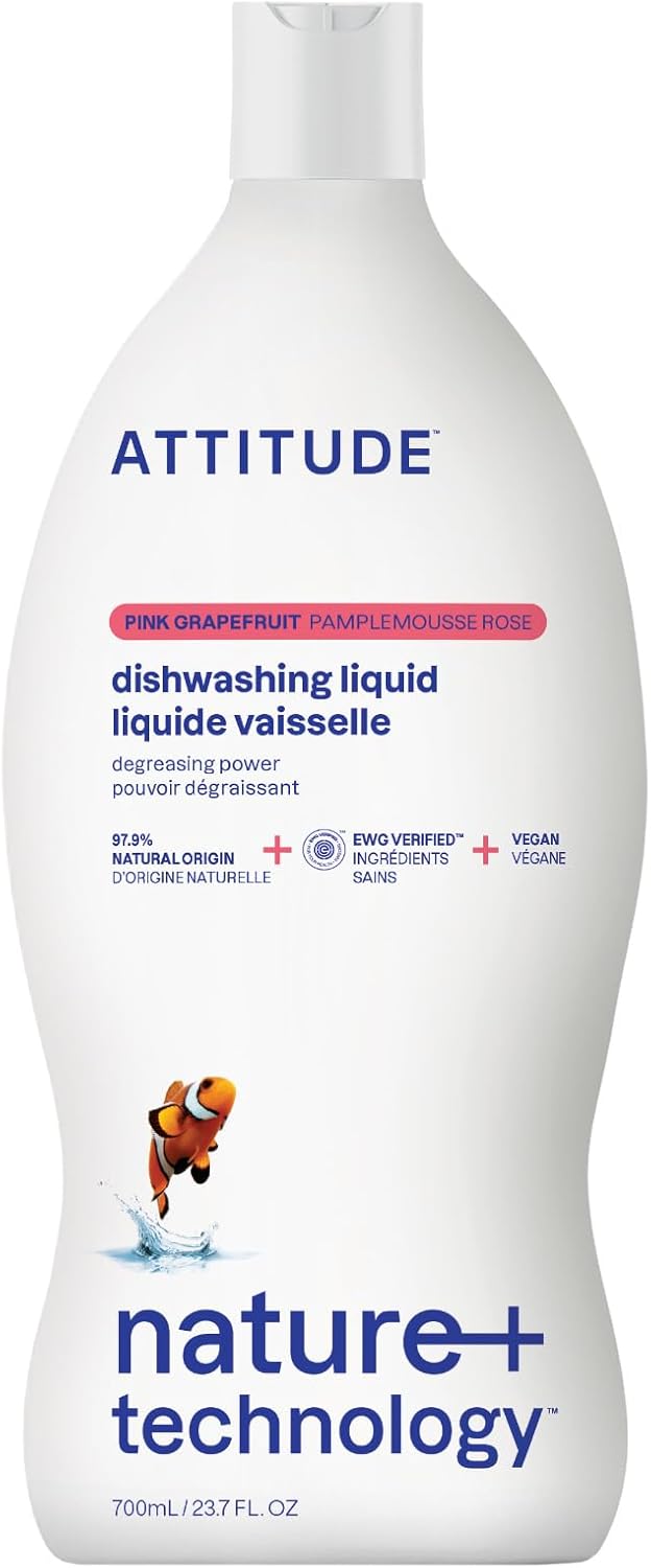 ATTITUDE Dish Soap, EWG Verified, Plant-Based & Vegan Dishwashing Liquid, Naturally Derived, Pink