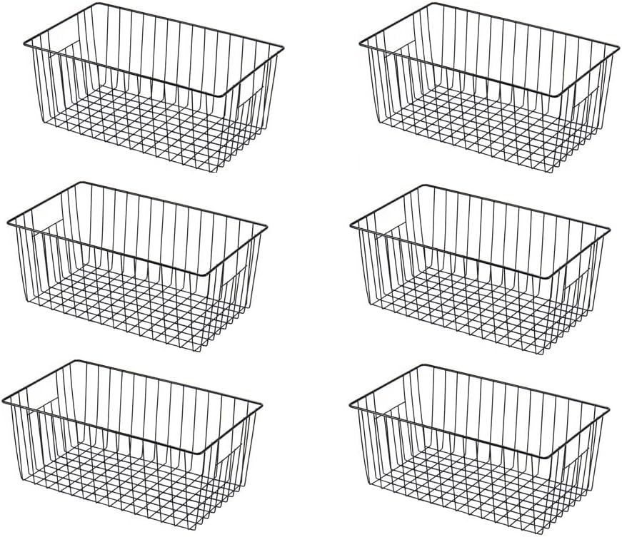 16inch Freezer Wire Storage Organizer Baskets, Household Refrigerator Bins with Built-in Handles
