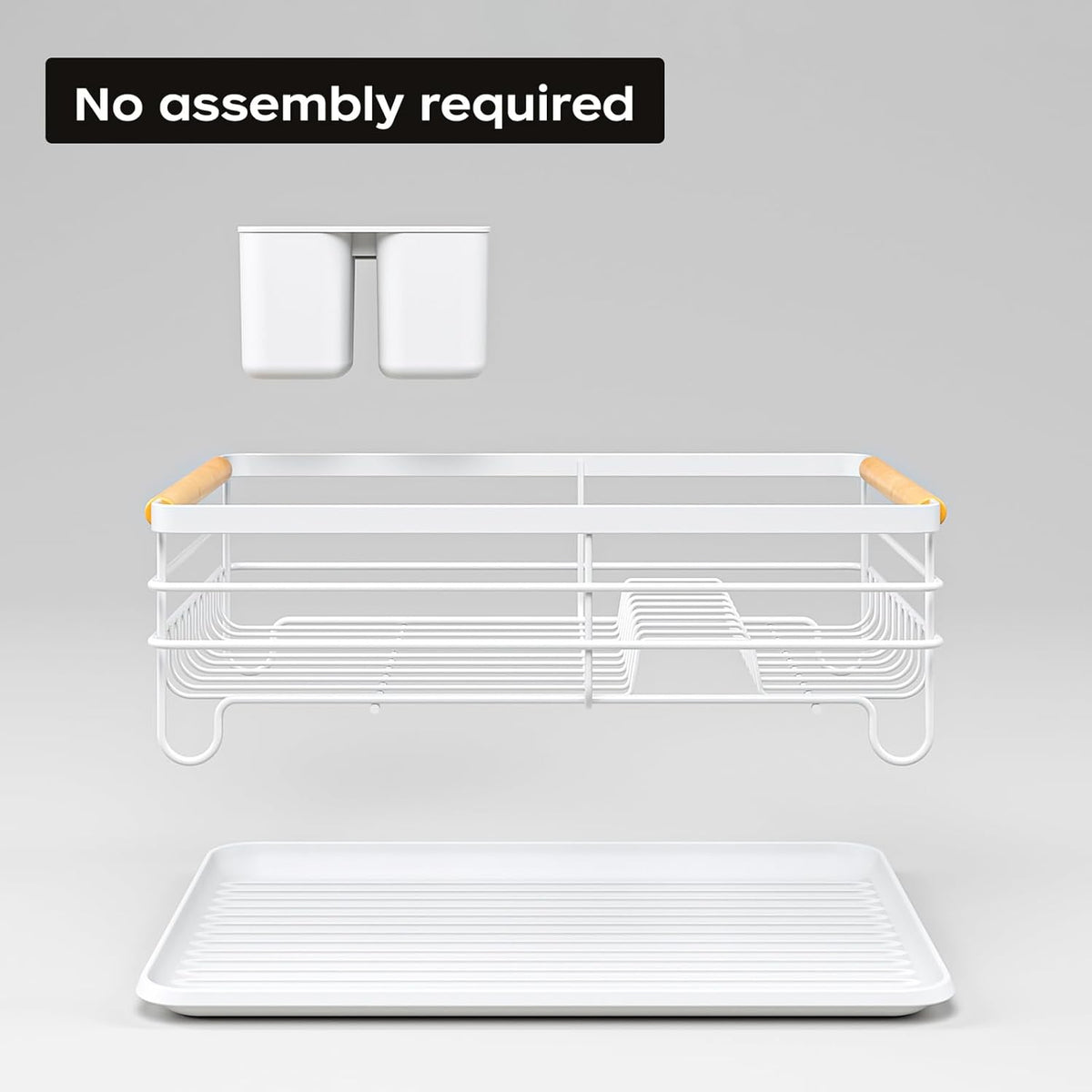Dish Racks for Kitchen Counter: Wooden Handles, Thickened Metal, No Assembly. Small Dish Drying