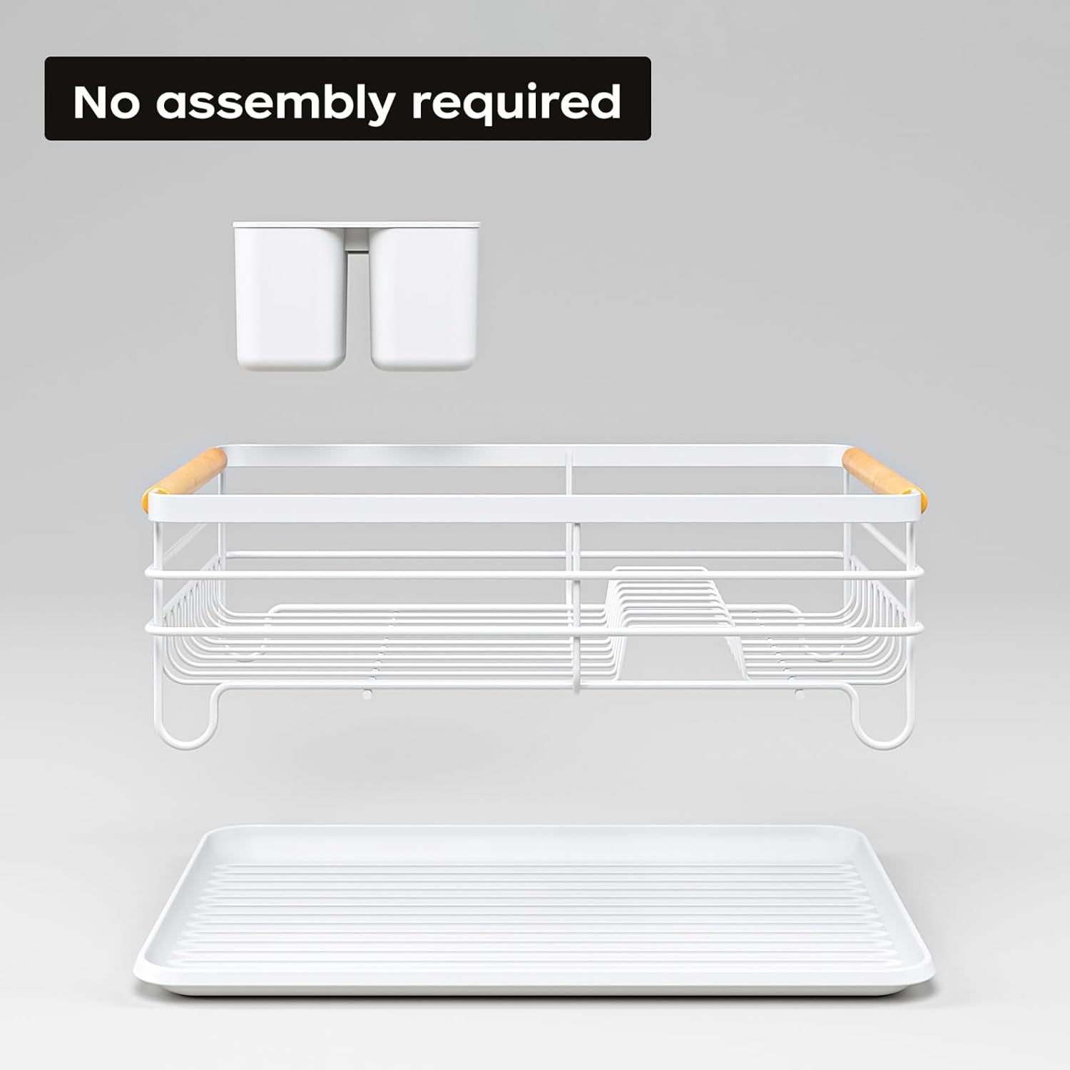 Dish Racks for Kitchen Counter: Wooden Handles, Thickened Metal, No Assembly. Small Dish Drying