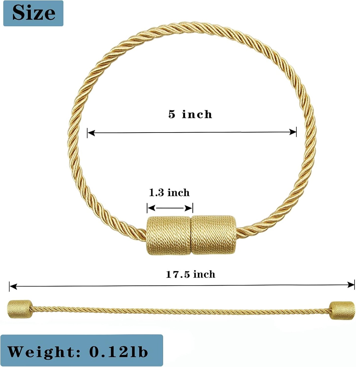 4 Pack Gold Strong Magnetic Curtain Tiebacks Outdoor Elegant Decorative Tie Backs Modern Rope