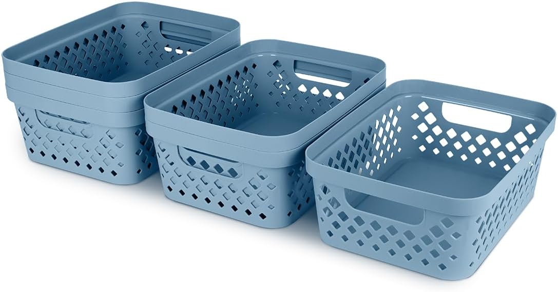 Glad Plastic Storage Basket Set, Value Pack of 6 | Open Storage Bins for Shelves, Bathroom, Pantry