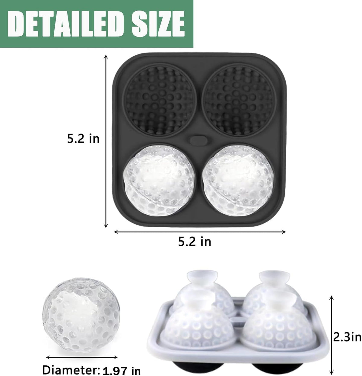 Golf Ice Cube Tray 3D, Admaison Ice Ball Cube Mold with Funnel for Cocktails, Bourbon,Brandy