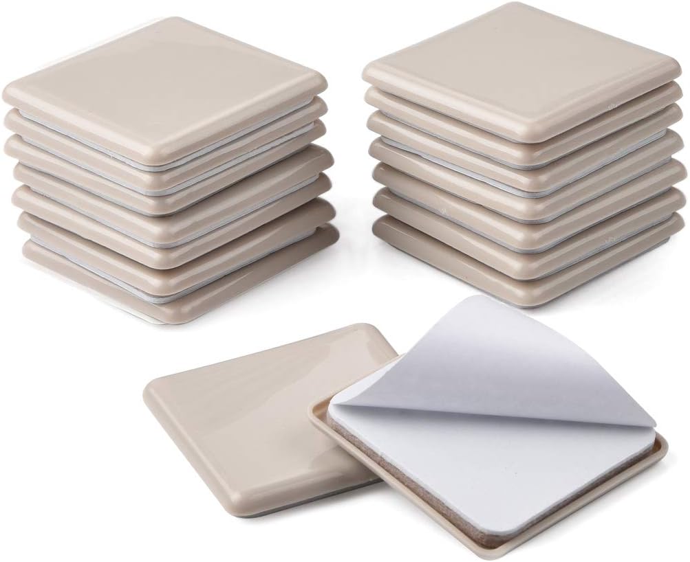 Ezprotekt 16 Pcs Self-Stick Furniture Movers Sliders for Carpet, 2.5 inch Square Self-Adhesive
