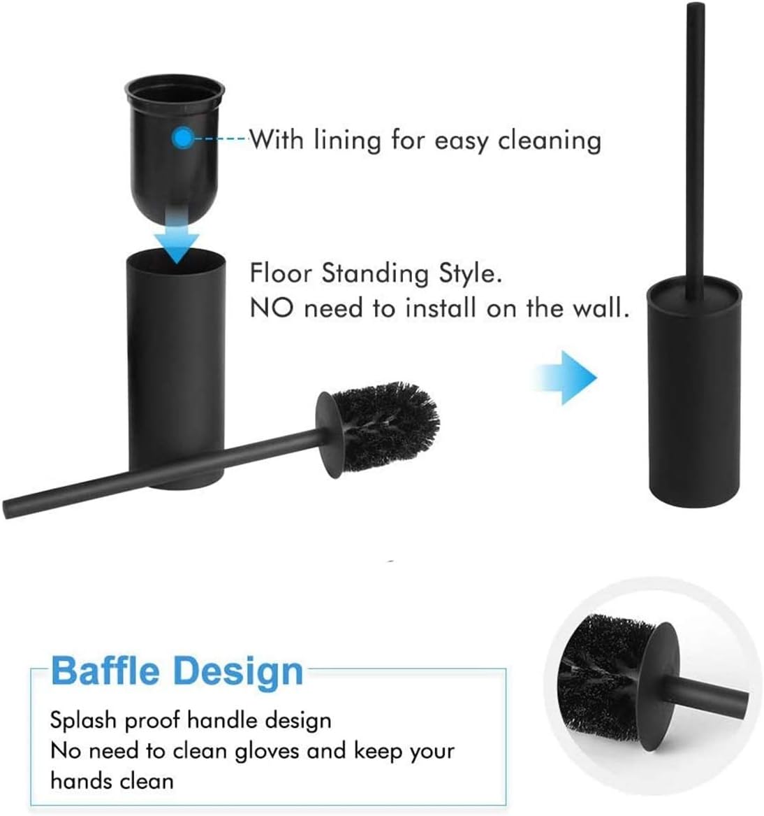 BGL Stainless Steel 304 Black Toilet Bowl Brush and Holder Set Cleaning Tool Holder with Toilet