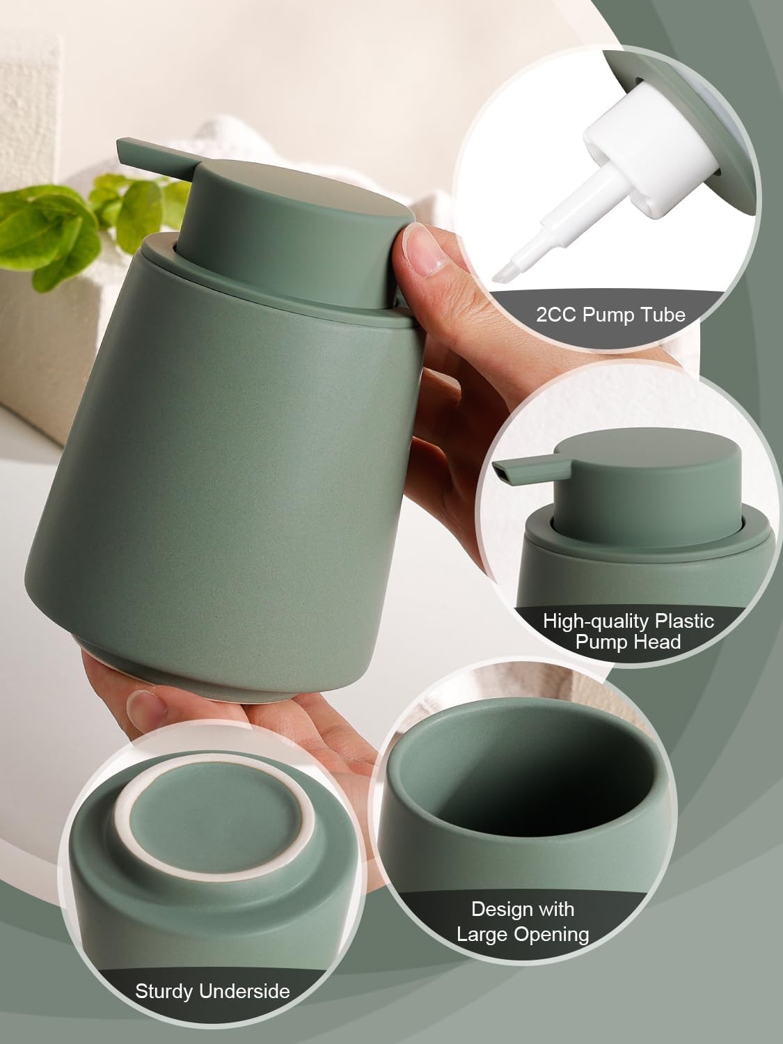 INGOFIN Ceramic Foaming Soap Dispenser -14 oz Foam Hand Soap Dispenser Bathroom Modern Refillable