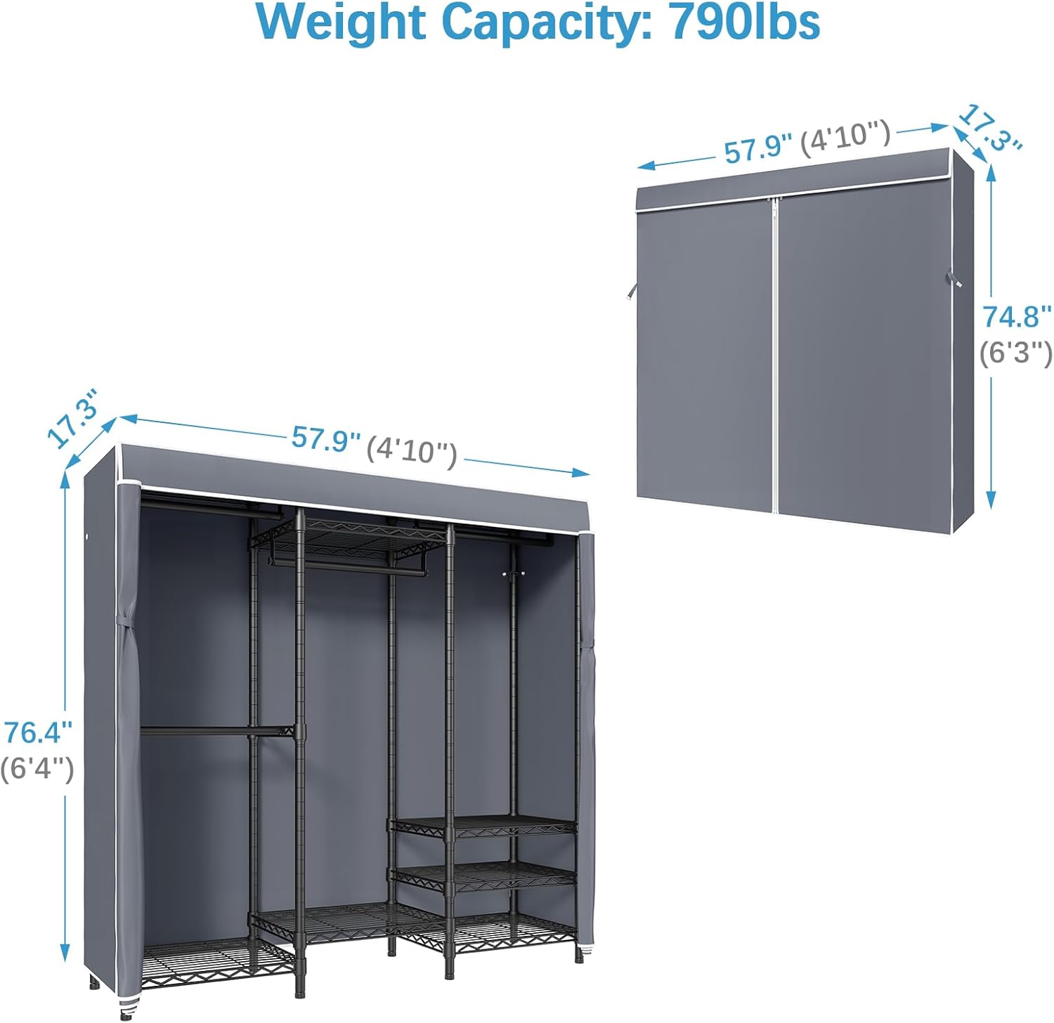 VIPEK V5C Covered Clothes Rack Heavy Duty Portable Closet Wardrobe, Freestanding Black Metal