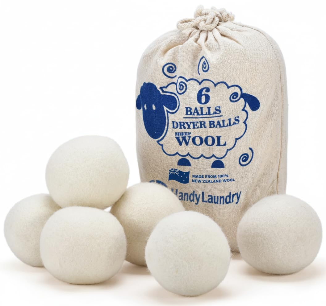 Handy Laundry Wool Dryer Balls - 2.5 Inch - Natural Fabric Softener, Reusable, Reduces Clothing