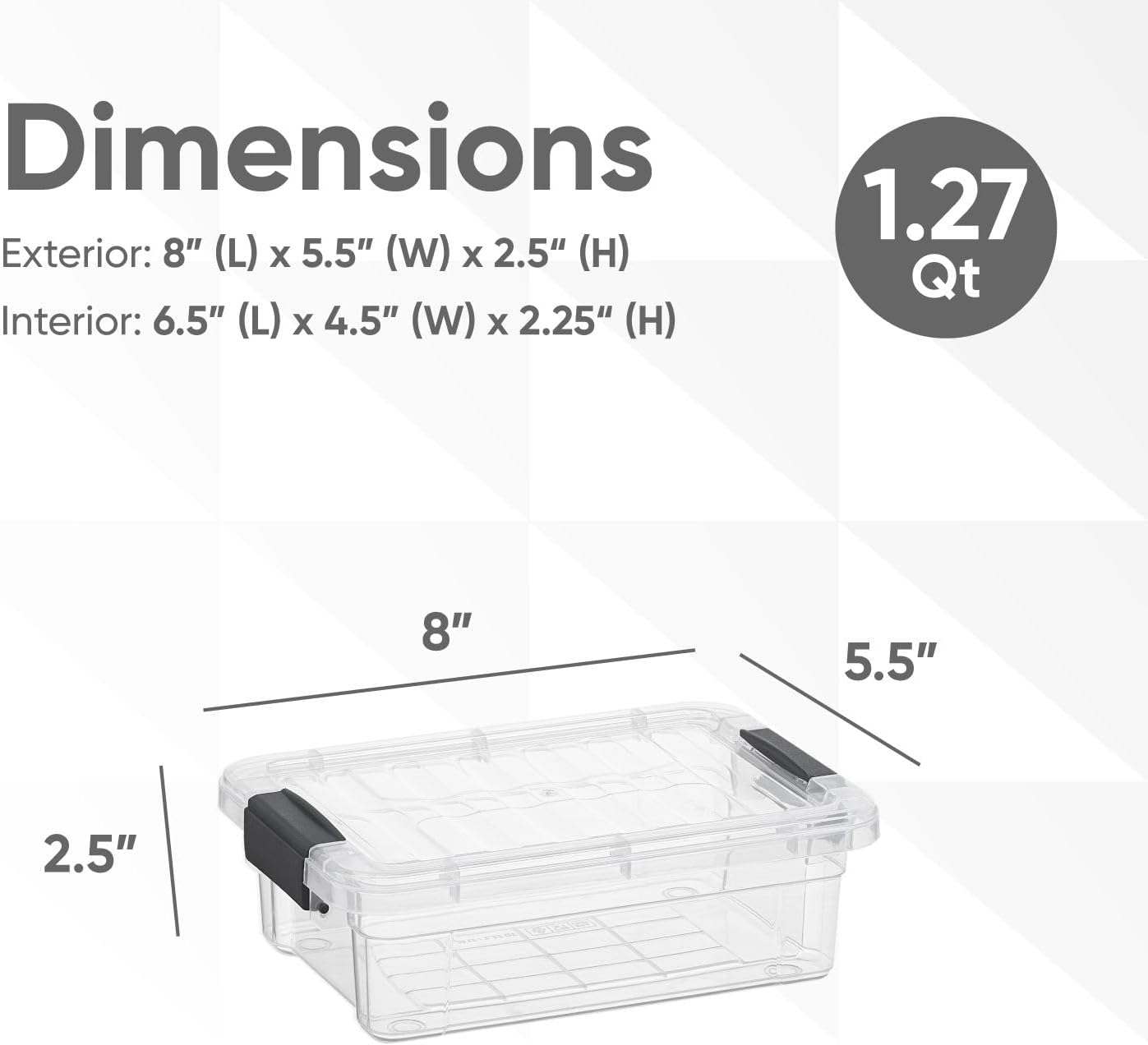 Superio Clear Storage Boxes with Lids, 1.27 Quart Plastic Container Bins for Organizing, Stackable