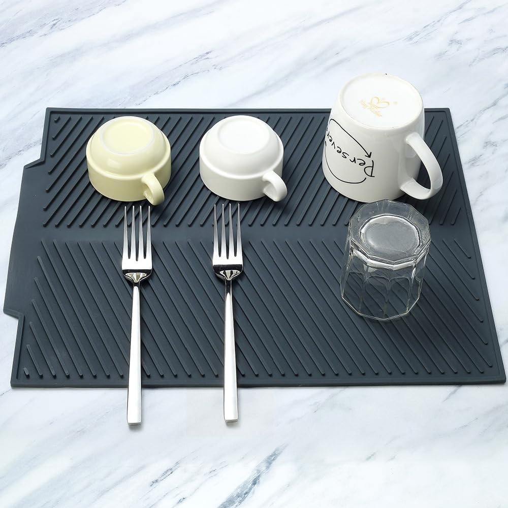 Silicone Dish Draining Mat, Eco Friendly Dish Drying Mat Kitchen Counter Anti-Skid and Heat