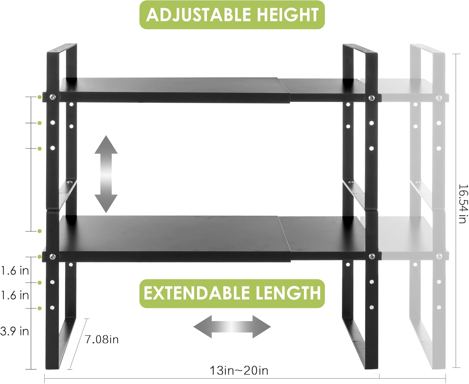 Expandable Cabinet Shelf Organizer Rack, Stackable Kitchen Counter Storage Shelves Stand