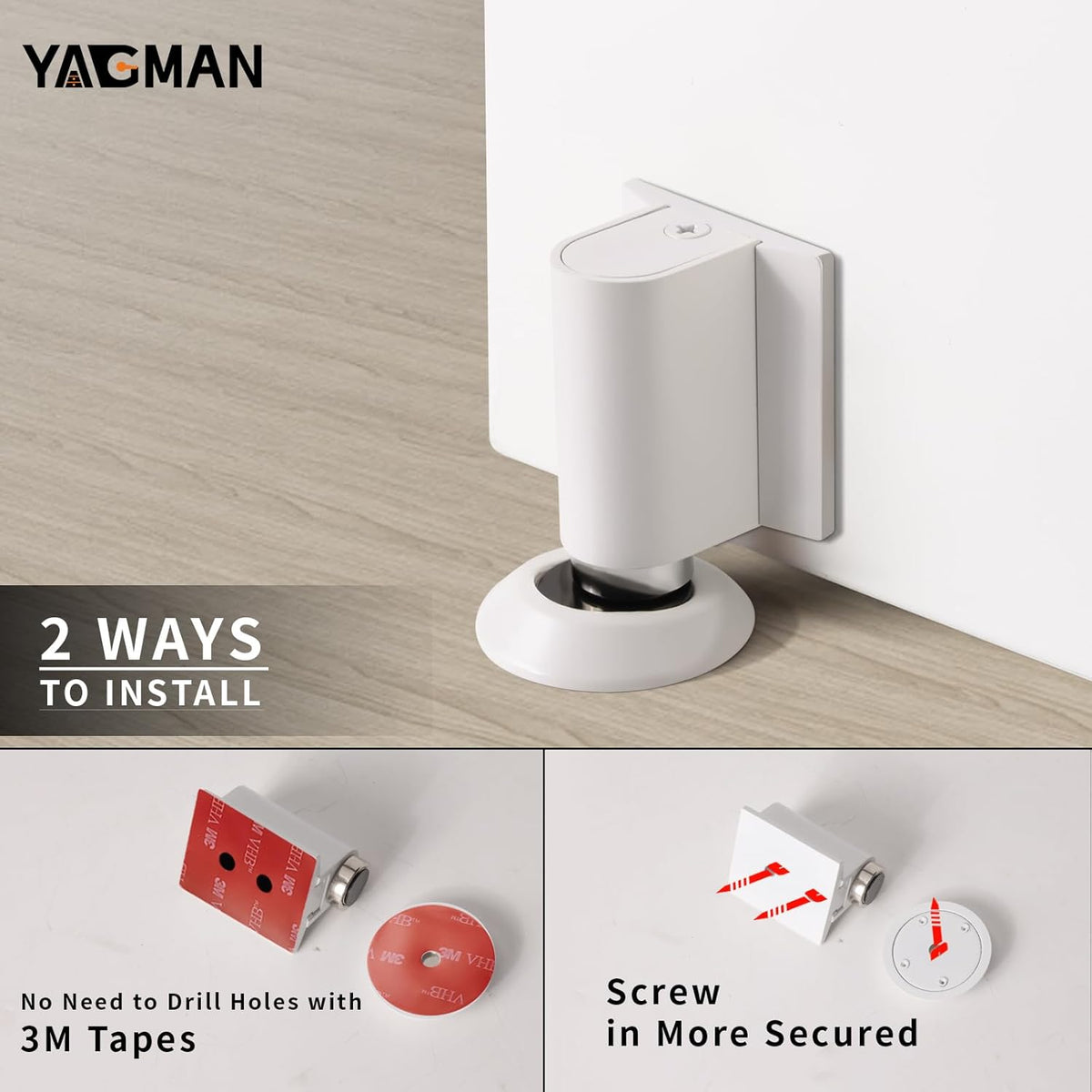 3 Pack Magnetic Door Stoppers Retractable Bottom of Door Holder No Drilling Mount Floor Door Stop