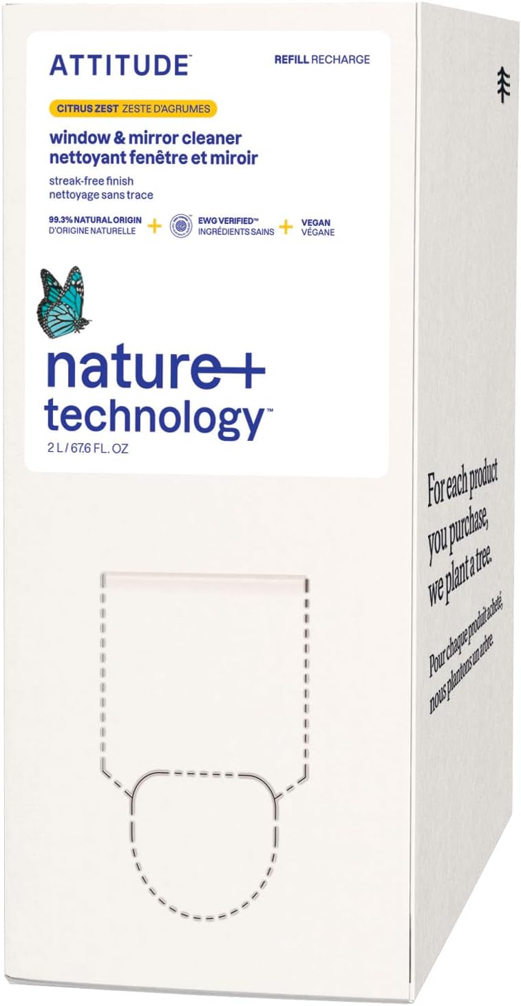ATTITUDE Window & Mirror Cleaner Refill, EWG Verified, Plant- & Mineral-Based, Vegan & Streak-Free