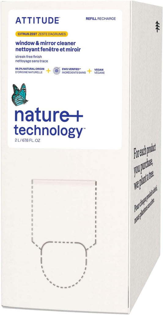 ATTITUDE Window & Mirror Cleaner Refill, EWG Verified, Plant- & Mineral-Based, Vegan & Streak-Free