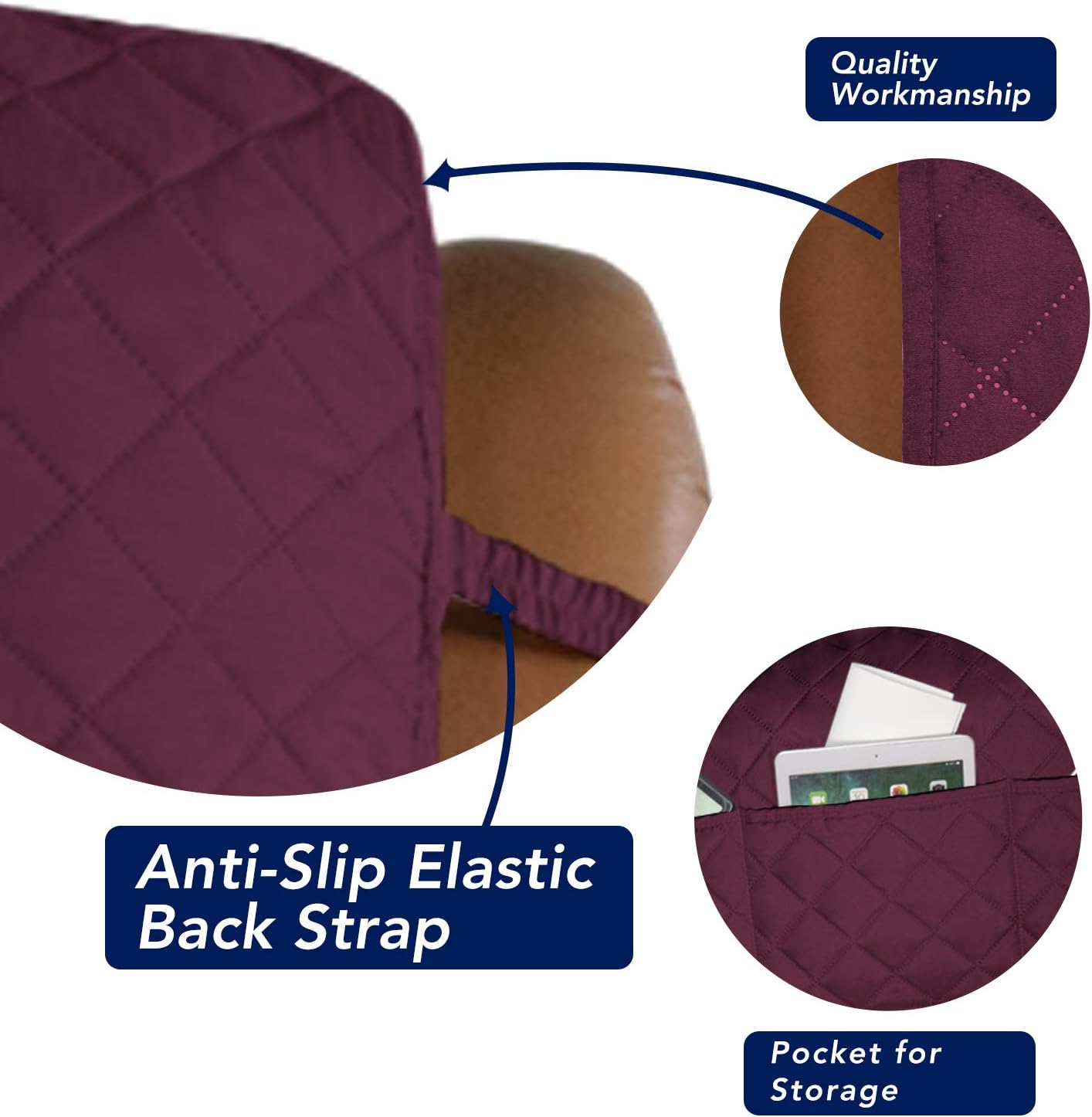 PureFit Reversible Quilted Sofa Cover, Water Resistant Slipcover Furniture Protector, Washable