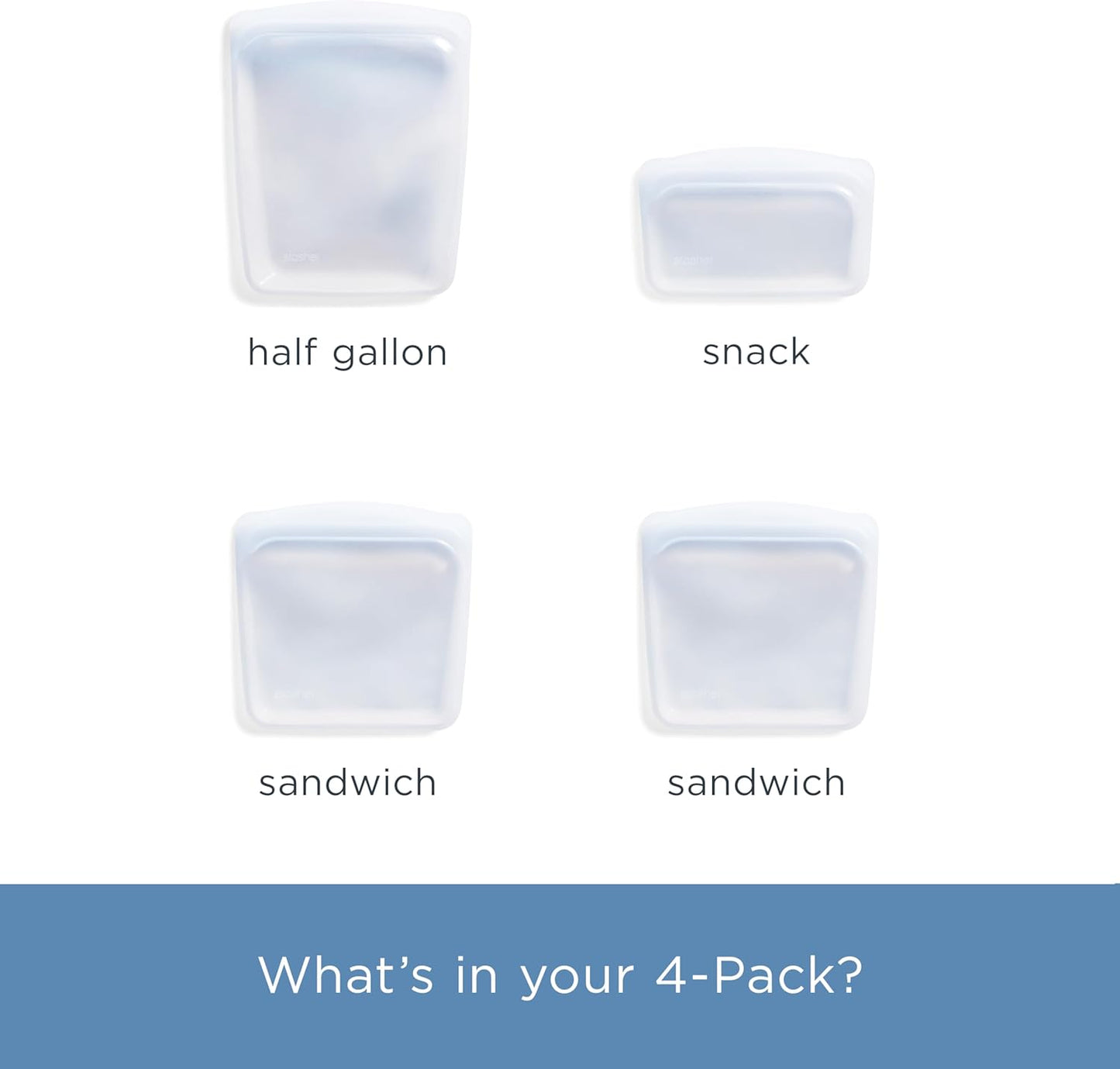 Stasher Premium Silicone Reusable Food Storage Bags, 4-Pack, Clear, Multi-Use Food Storage Bags