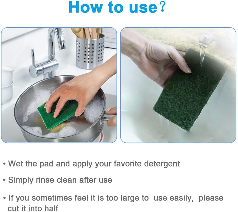 24PCS Scouring Pad - Premium Heavy Duty Scrub Pads, Reusable Household Green Dish Scrubber