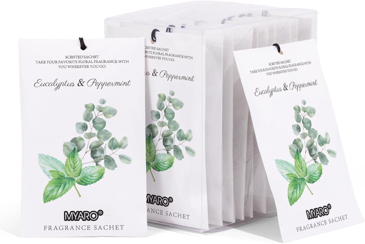 MYARO 12 Packs Eucalyptus Mint Scented Sachets for Drawer and Closet, Long-Lasting Closet Sachet