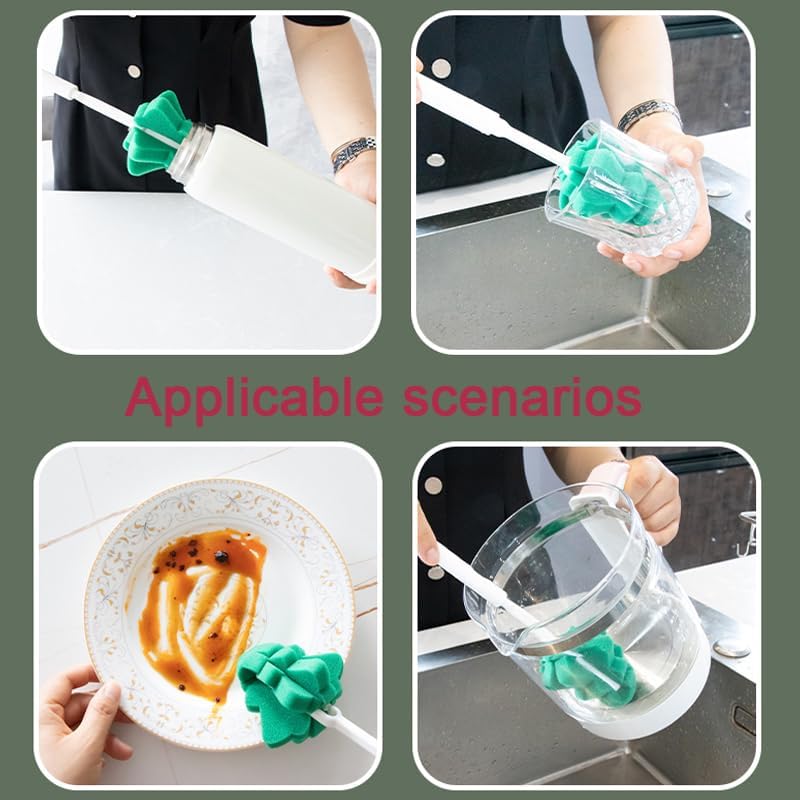 Bottle Soft Brushs Sponge Bottle Brushes Cleaning Brushs Set with Adjustable Handles 2 Pieces, for