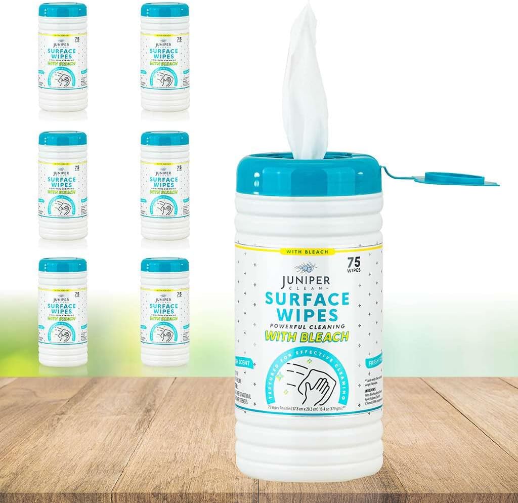 6 Pack Surface Cleaning Wipes with Bleach, All-Purpose Cleaner for Bathroom, Kitchen, Office, 450
