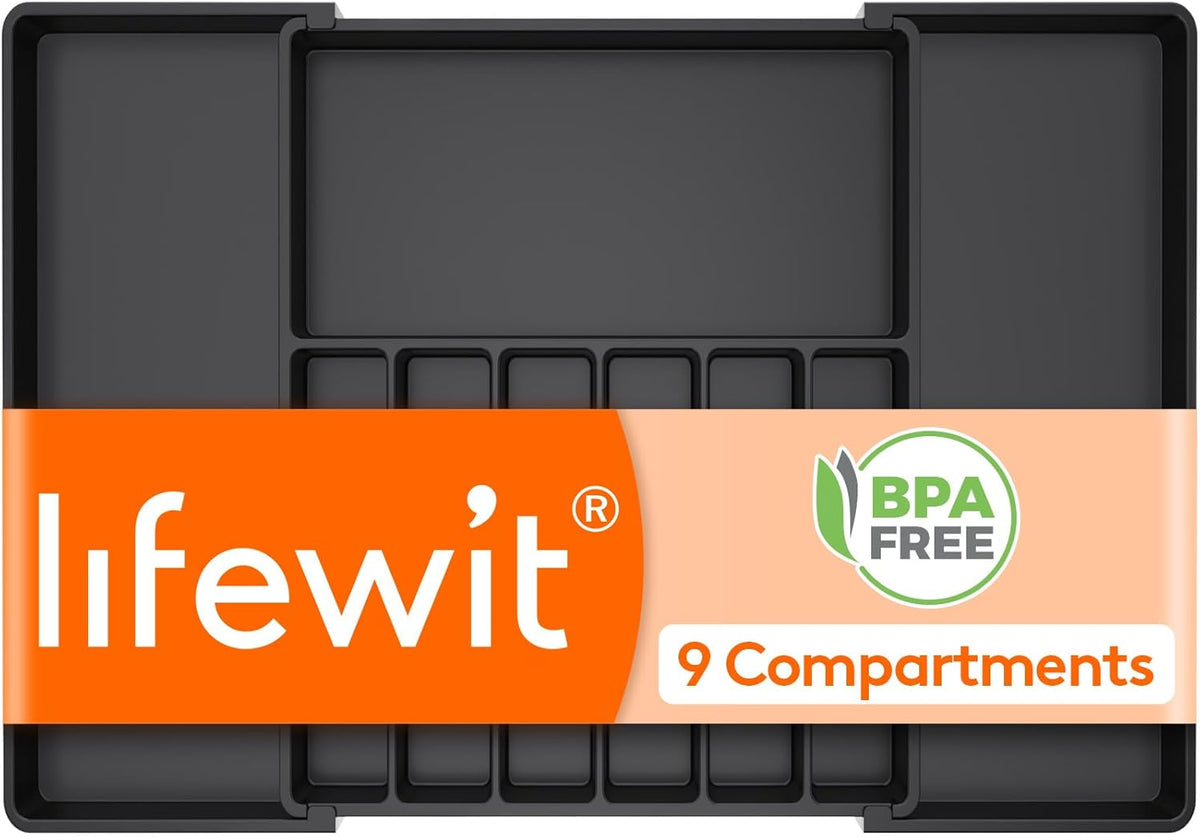 Lifewit Silverware Drawer Organizer, Expandable from 18.7 to 33 inches, Adjustable Utensil Tray for