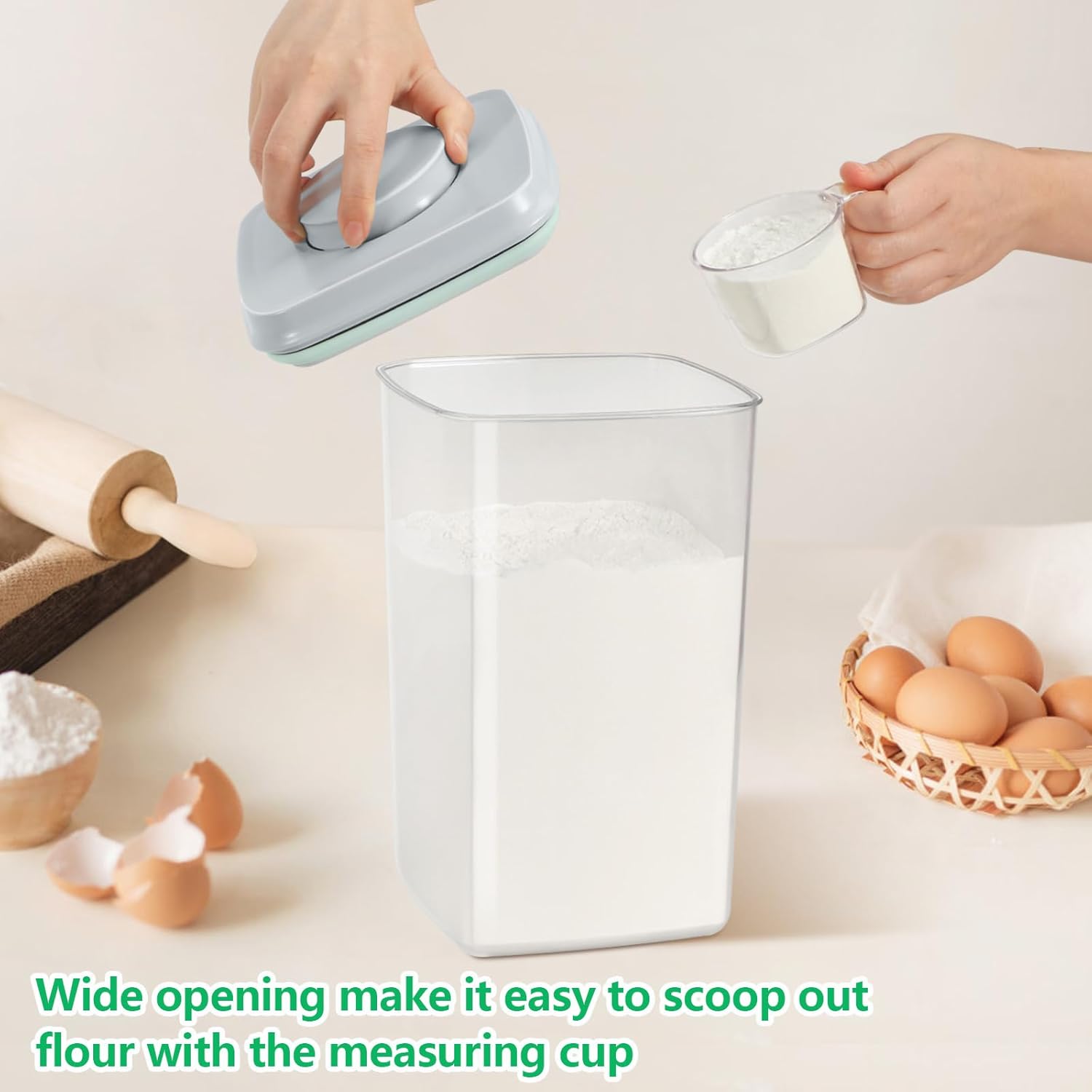 Airtight Flour Rice Storage Container with Pop-up Lid - 4.2 Qt Crystal-Clear Plastic Spaghetti