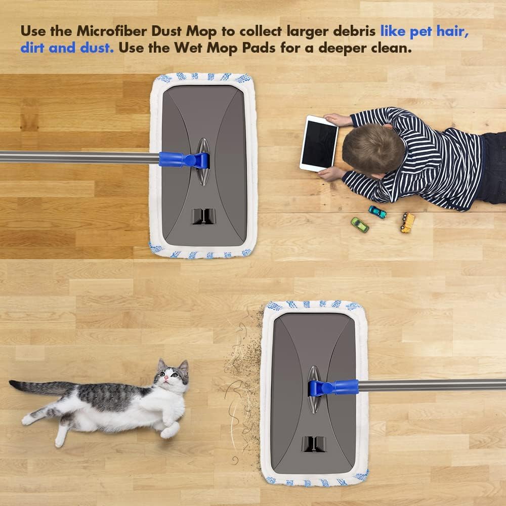 Masthome Extra Large Microfiber Mop for Floor Cleaning, 16“ Flat Mop with 5 Pad for Wet & Dry Use