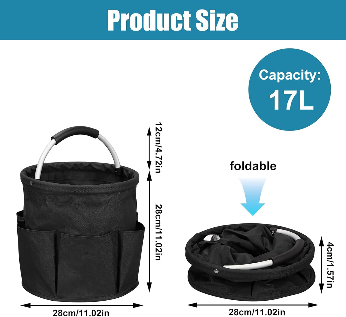 Qivine 17L Cleaning Caddy with Handle, Cleaning Supply Caddy Foldable Tool Bag Cleaning Products