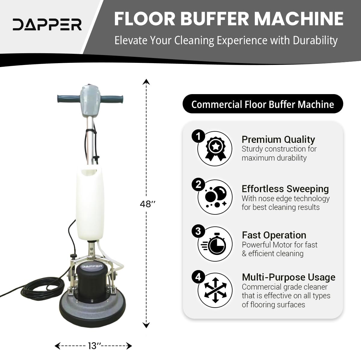 13" Heavy-duty Multi-Functional Floor Buffer Polisher Machine - Clean, Buff, Scrubb and Polish with