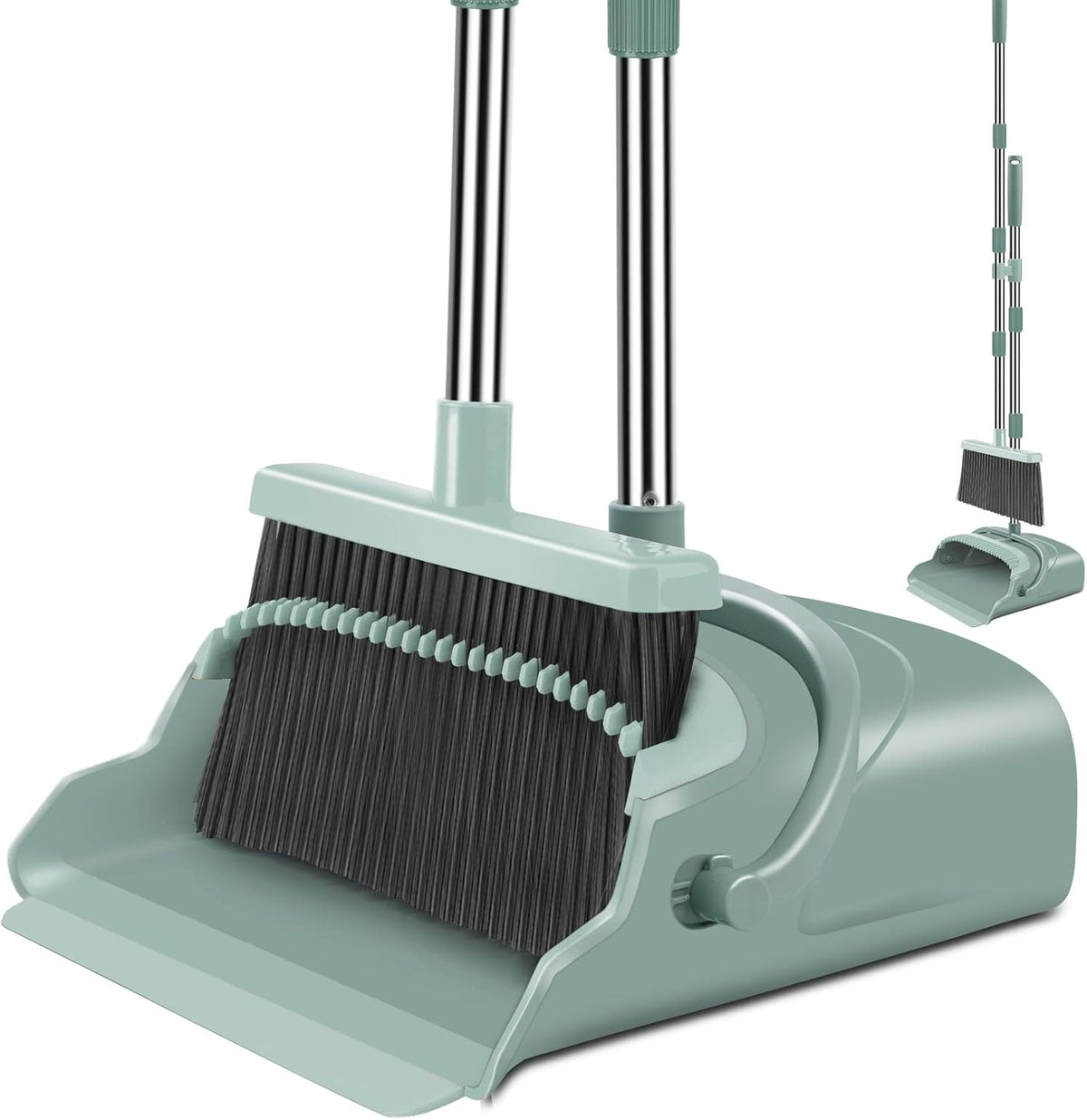 kelamayi Upgrade Broom and Dustpan Set, Large Size and with Long Handle, Upright,Ideal for Indoor