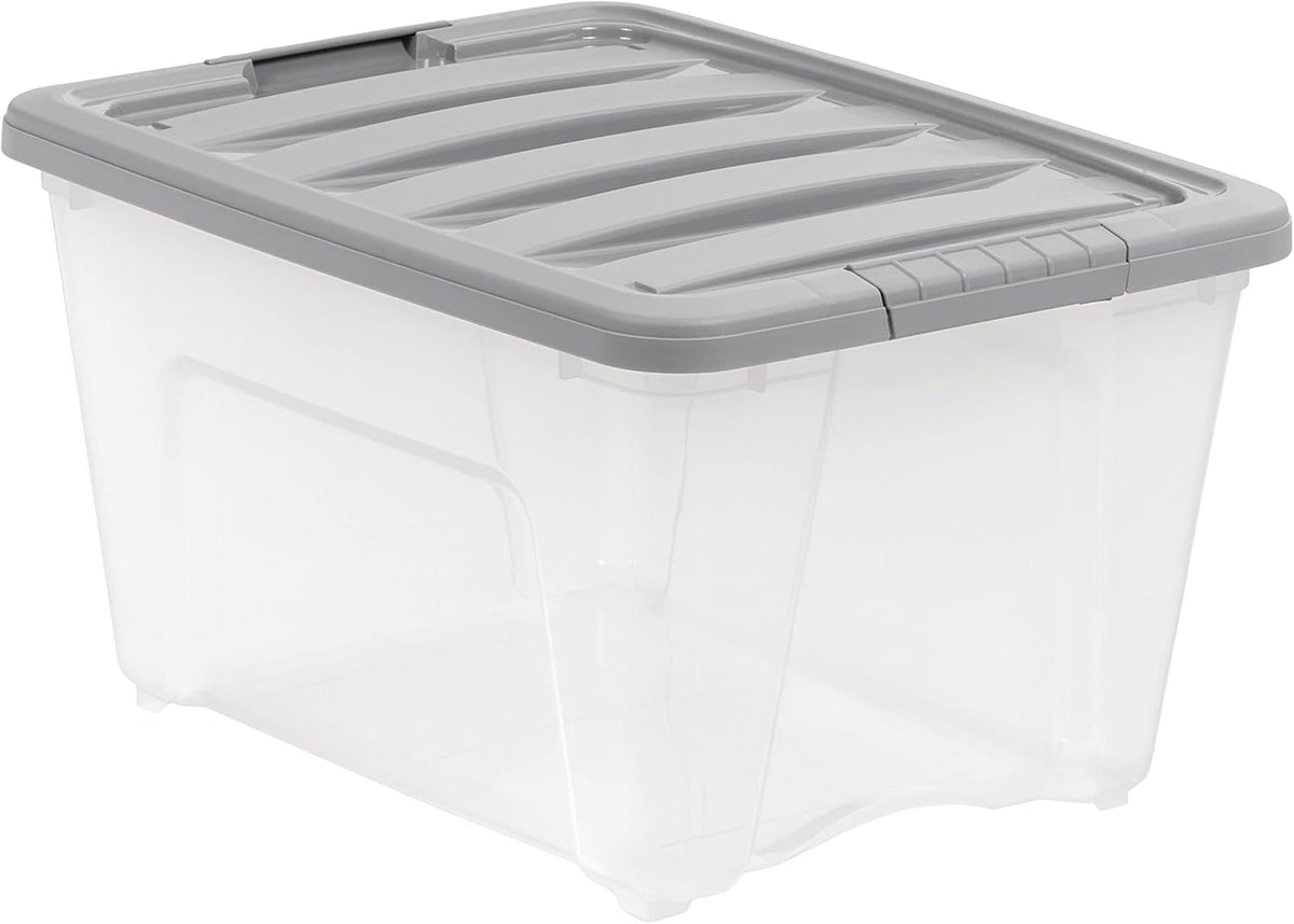 Amazon Basics Plastic Storage Containers with Secure Latching Lids, Stackable Organization Bins, 32